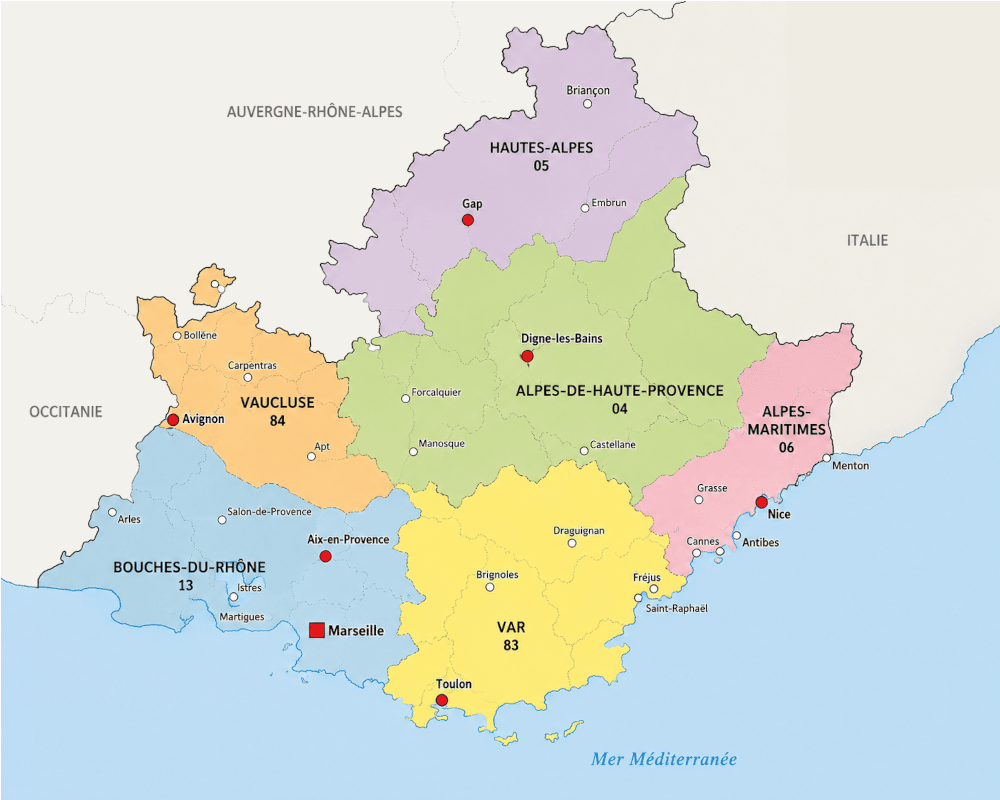 Carte de la région paca intervention peintre en batiment